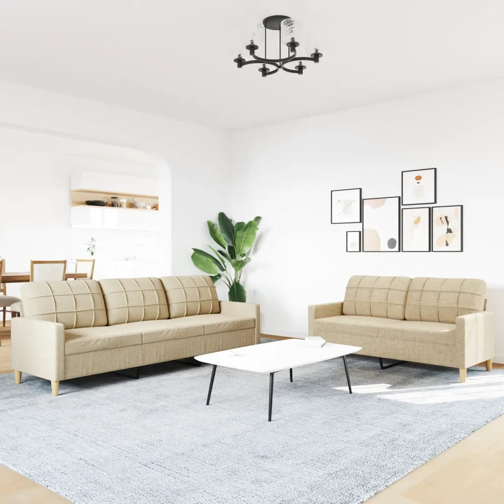 vidaXL Set di Divani 2 pz Crema in Tessuto