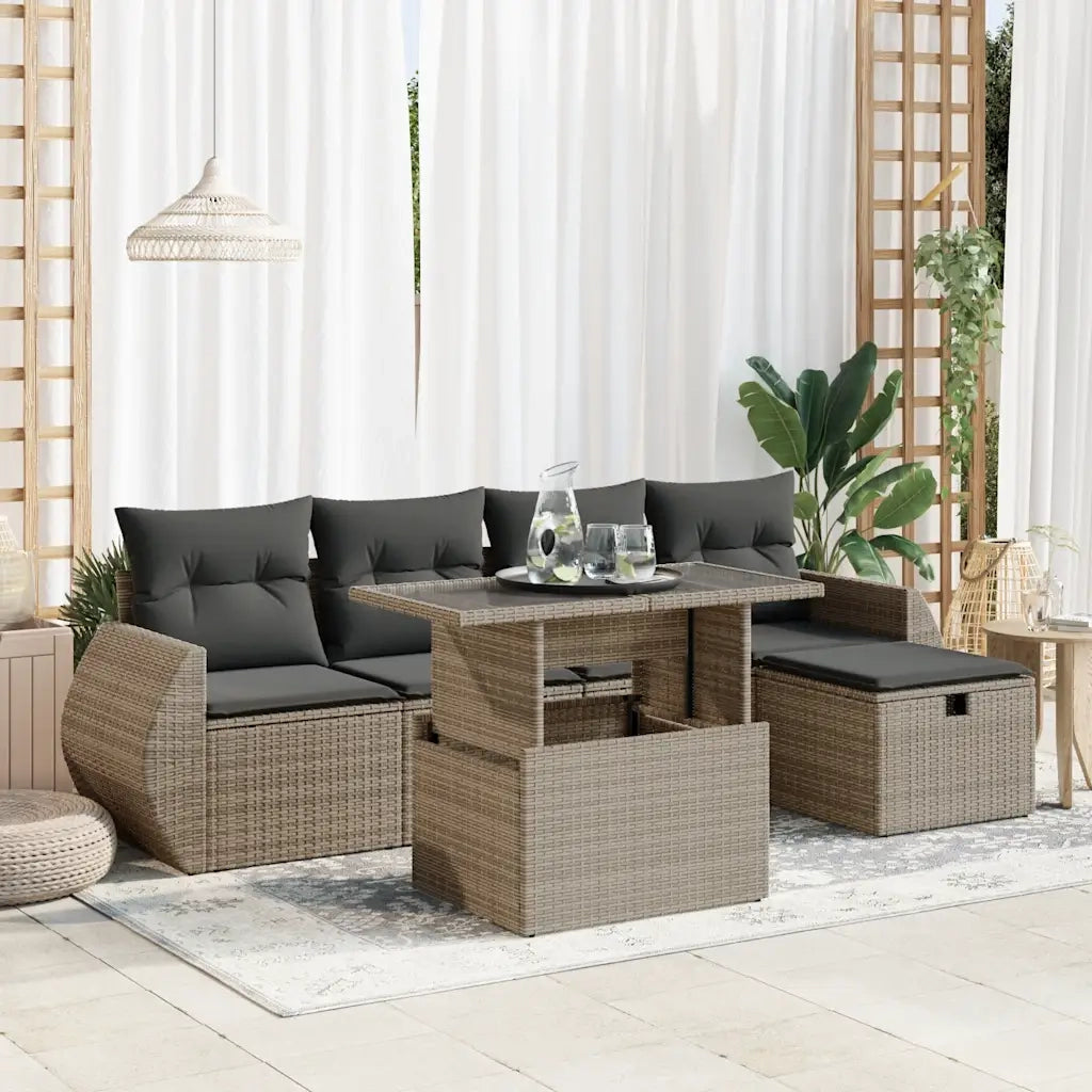 Set Divano da Giardino 6 pz con Cuscini Grigio in Polyrattan