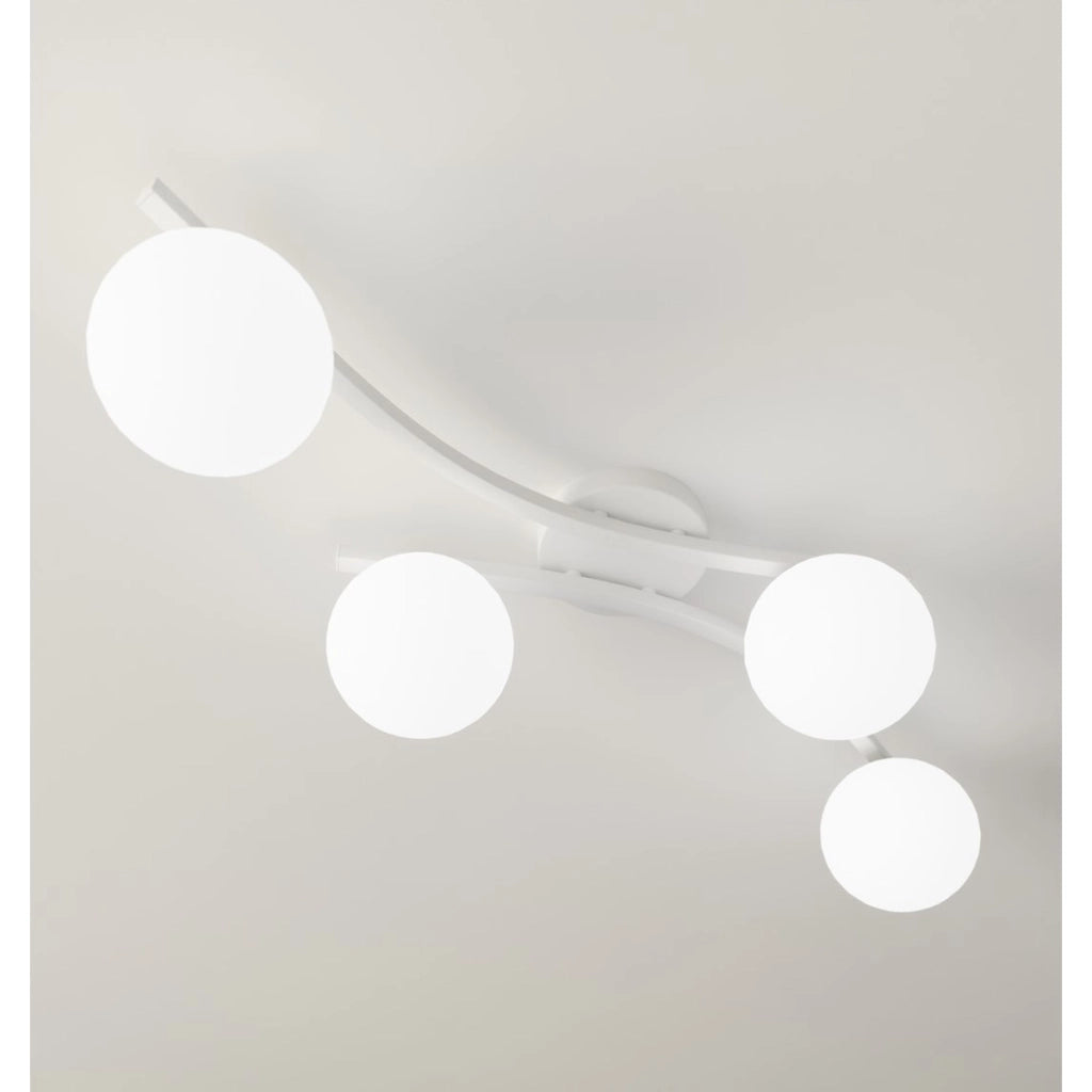 Lampada a sospensione Opus in acciaio bianco e vetro