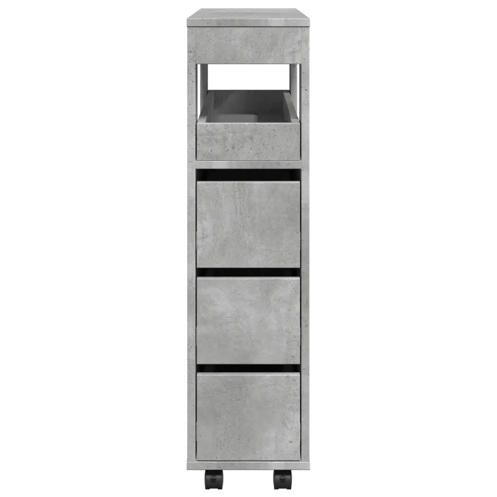 Mobile da Bagno Stretto con Ruote Grigio Cemento in Truciolato