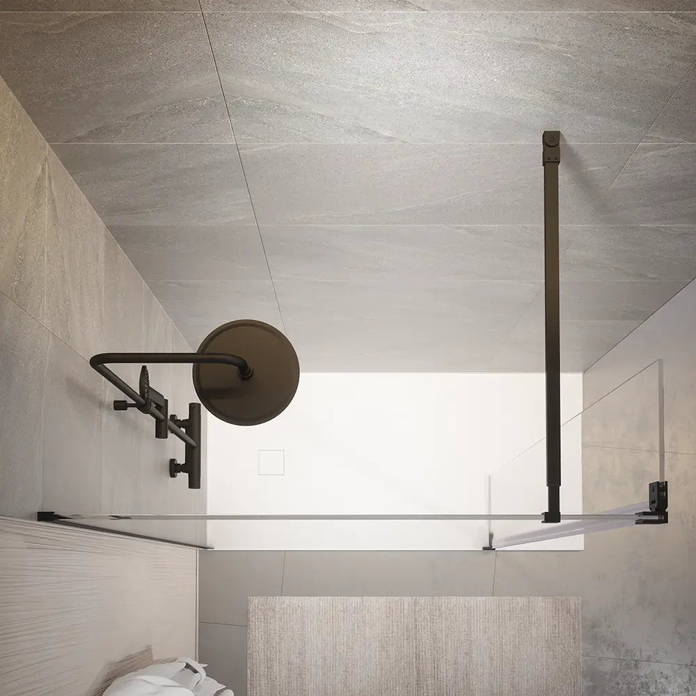 Doccia walk-in 130cm + anta 30cm vetro temperato anticalcare 10mm trasparente profili neri | Naxos