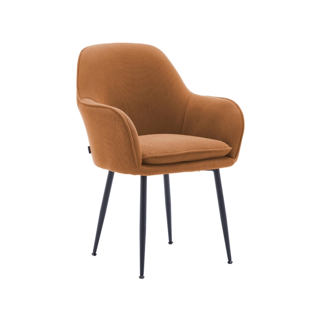 Poltrona in velluto a coste con gambe in metallo, camel