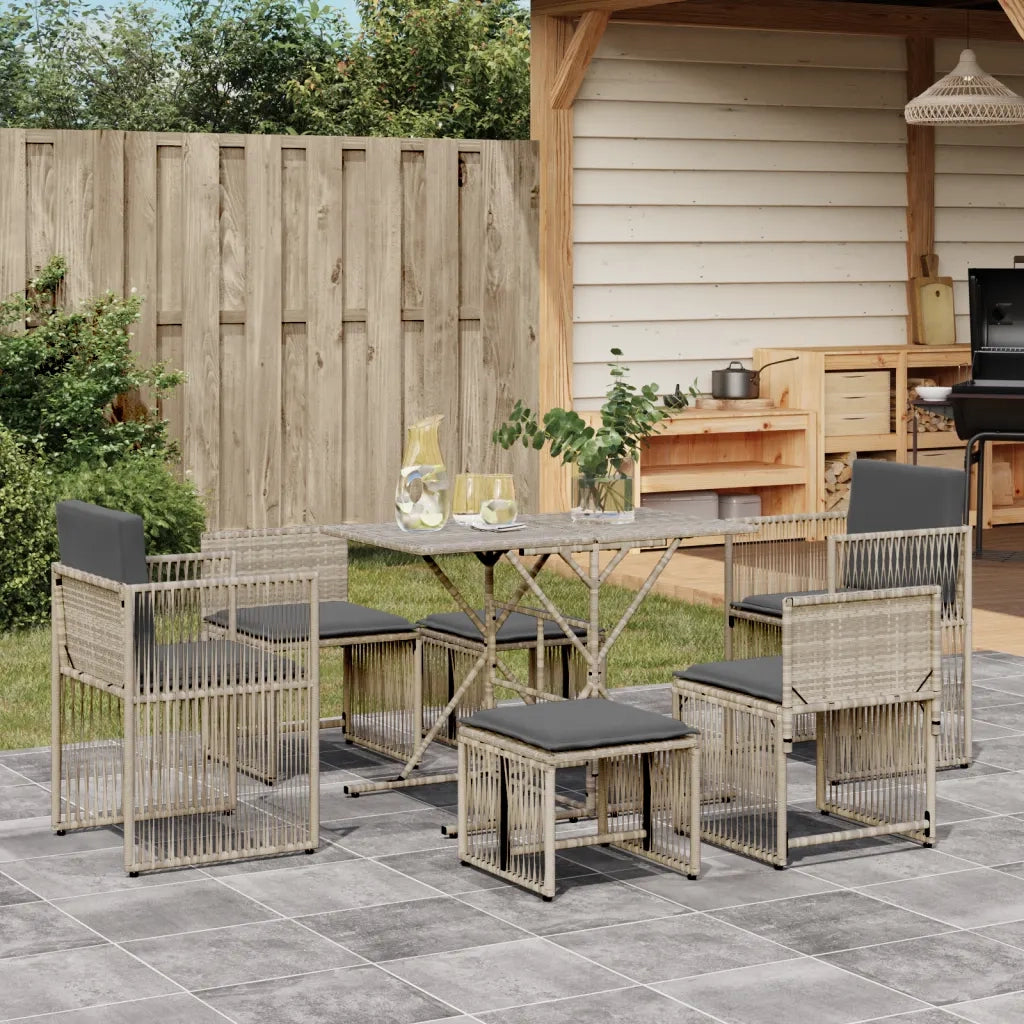Set da Pranzo da Giardino 7 pz | Set Salotto da Giardino Cuscini Polyrattan Grigio Chiaro