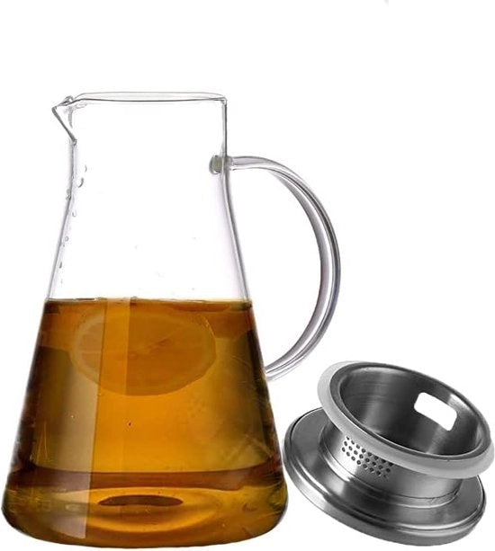 Karaf in vetro con coperchio, 1,8 litri, adatto per tè freddo, acqua calda e fredda, succo, latte, vino, caffè e altro.