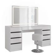 Vicco Tavolo da toeletta Bianco/bianco lucido 158.2 cm con specchio LED e sgabello
