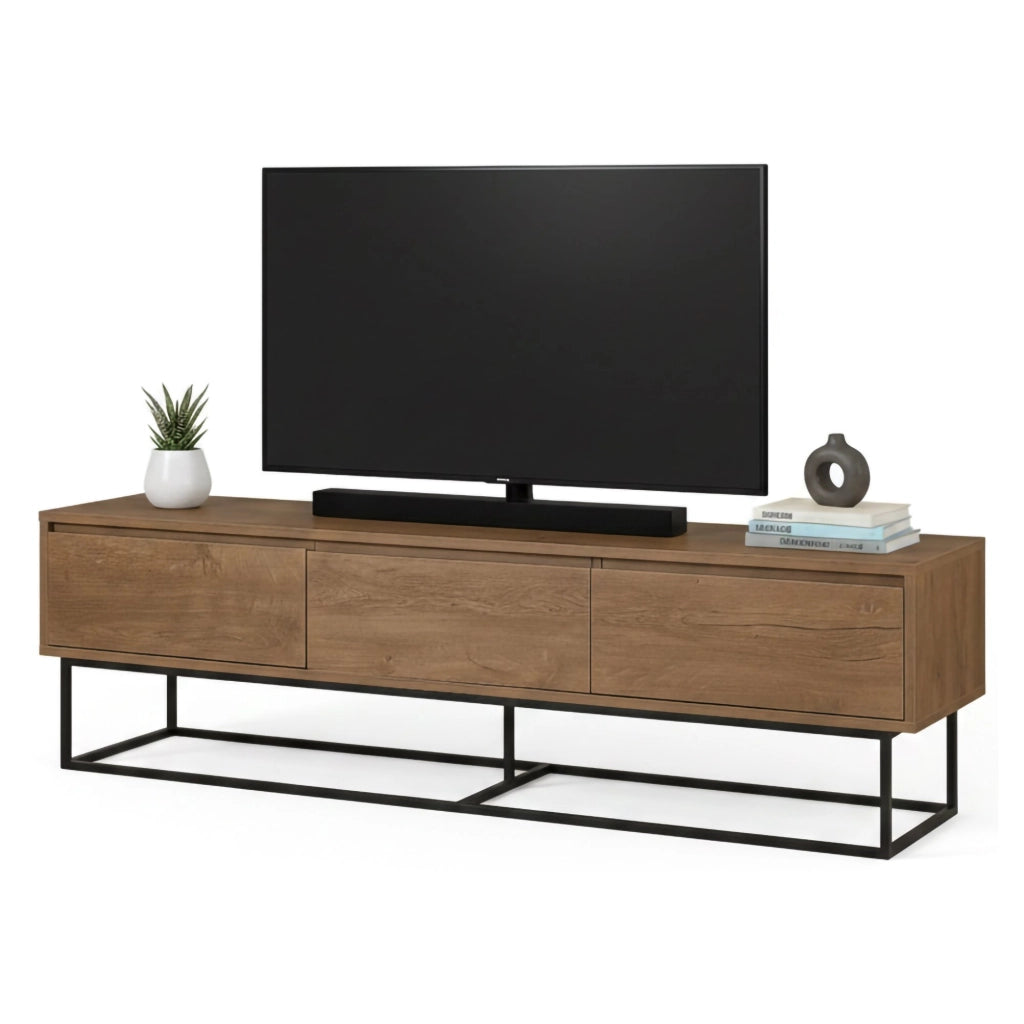 Mobile porta TV Iginia, Credenza da soggiorno, Armadio basso per TV, Base parete attrezzata, 180x40h50 cm, Noce e Nero