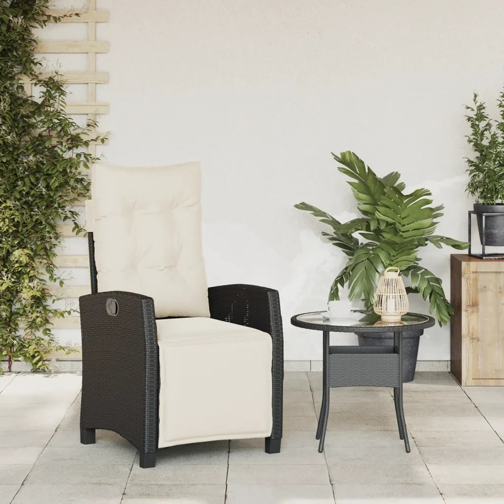 Sedia Reclinabile da Giardino | Sedie da Esterno con Poggiapiedi Nera Polyrattan