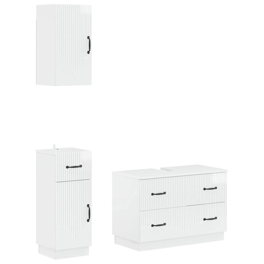 Set di armadietti da bagno in 3 pezzi HOORN Bianco Lucido 3417796