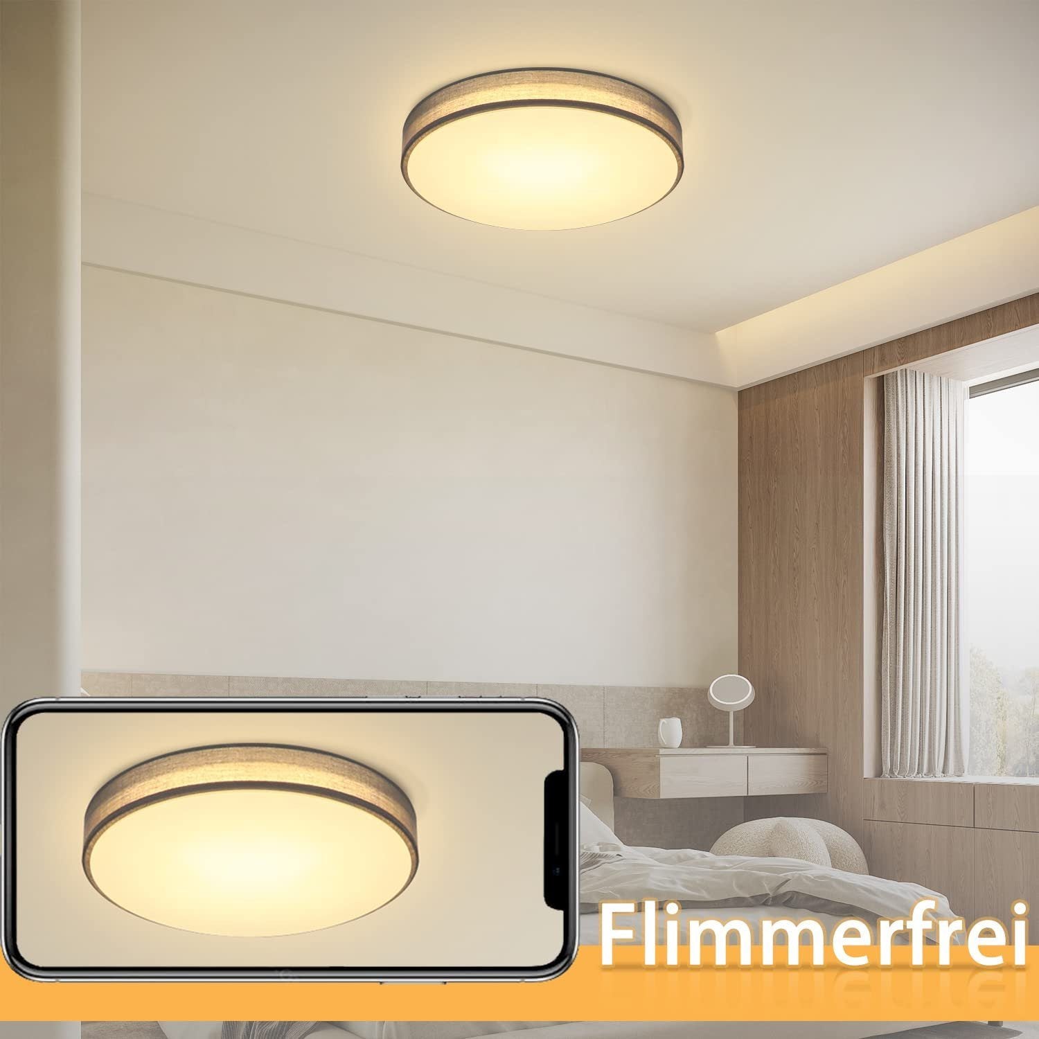 ZMH Lampada da soffitto LED 38cm paralume tessuto rotondo 38W per camera letto