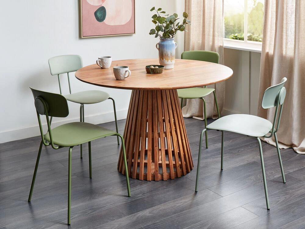 Tavolo da pranzo rotondo moderno per 4 persone 120 cm in legno d'acacia scuro stile moderno contemporaneo sala da pranzo