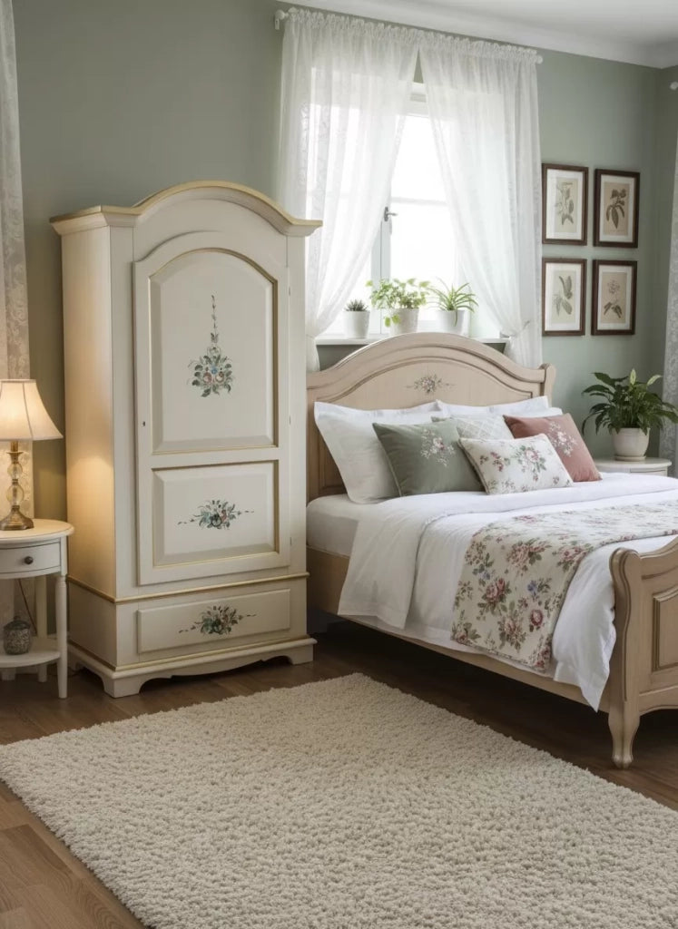 Armadio classico 1 anta shabby legno avorio decori filo oro 96x56x196 - Mobili 2G