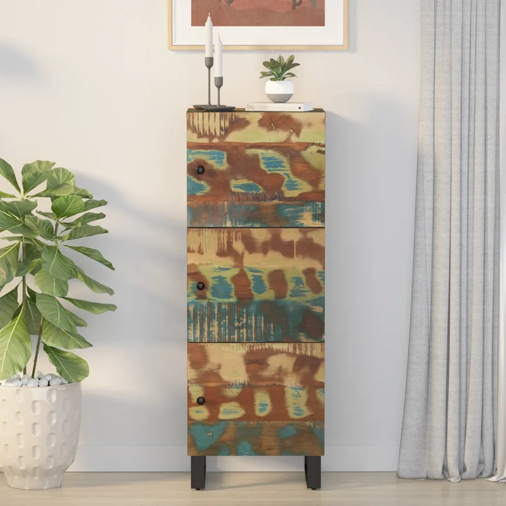 Credenza con 3 Ante-Buffet-Armadio da cucina 40x33x110cm Legno Massello Recupero e Ferro