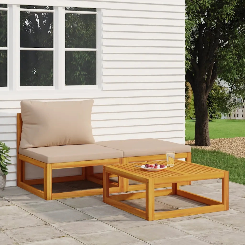Salotto da Giardino-Set Mobili da Giardino 3pz con Cuscini Legno Massello di Acacia 451905