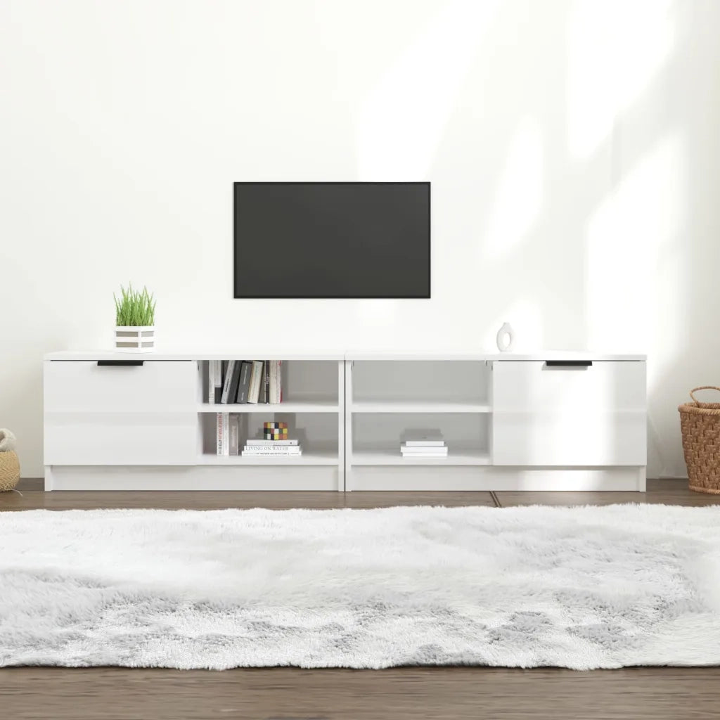 Mobili Porta TV 2 pz-Set di 2 Credenza per TV Bianco Lucido 80x35x45 cm Legno Multistrato