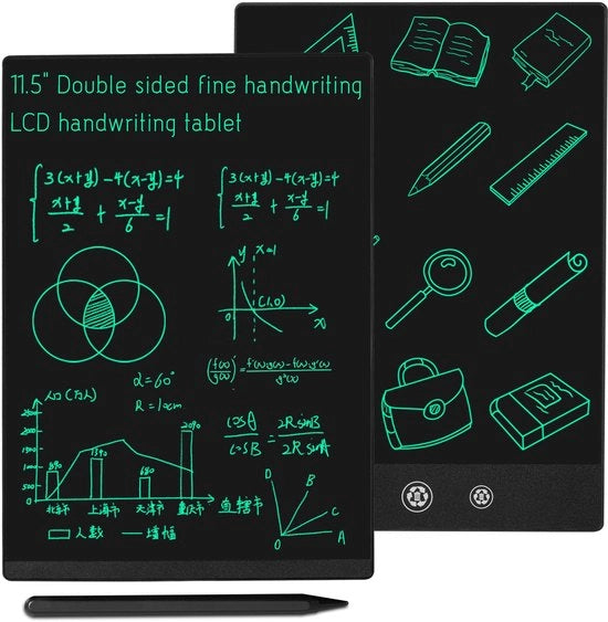 Tavolo da disegno LCD da 30,48 cm con due schermi, cancellabile e riciclabile, dispositivo da disegno elettronico adatto a bambini e adulti, nero.