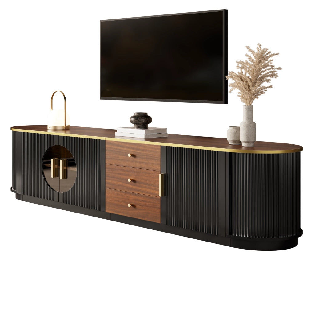 Mobile TV moderno 180x40x46 cm in MDF; con 3 cassetti e 3 ante; nero