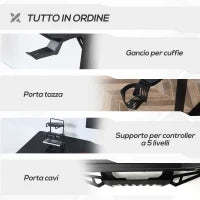Scrivania Angolare per Gaming e Ufficio con Gancio per Cuffie e Porta Tazza, 168x109x78cm, Nero
