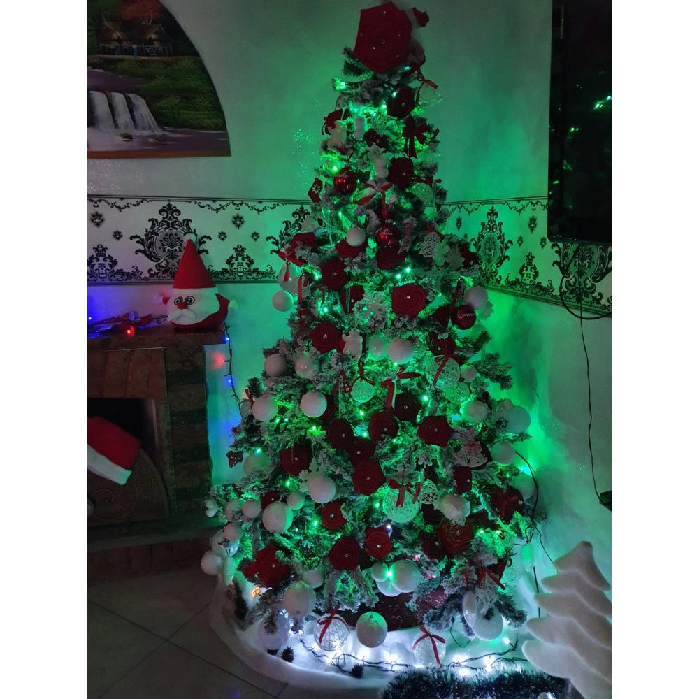 Trade Shop - Albero Di Natale 210 Cm Abete Snow Con Effetto Innevato Bianco Base A Croce -