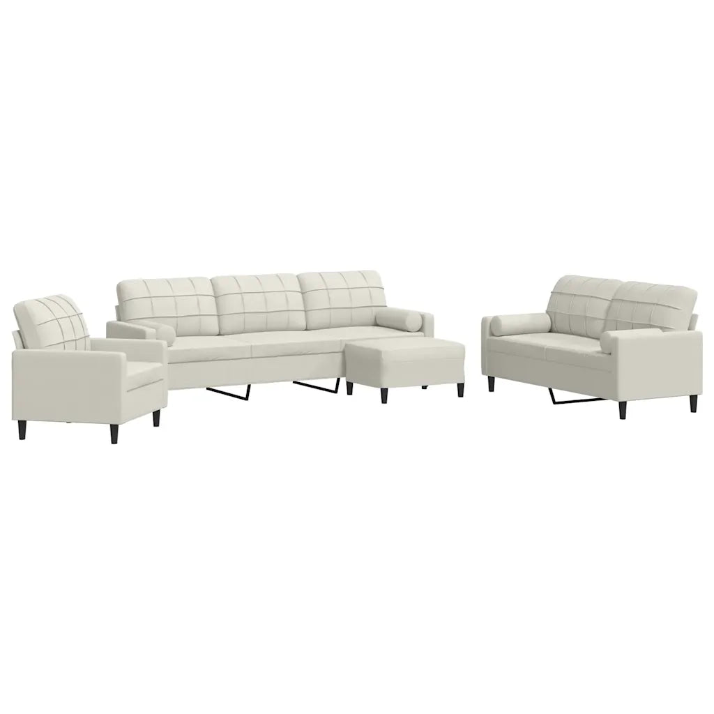 Set di Divani 4 pz con Cuscini e Rinforzi Crema in Velluto