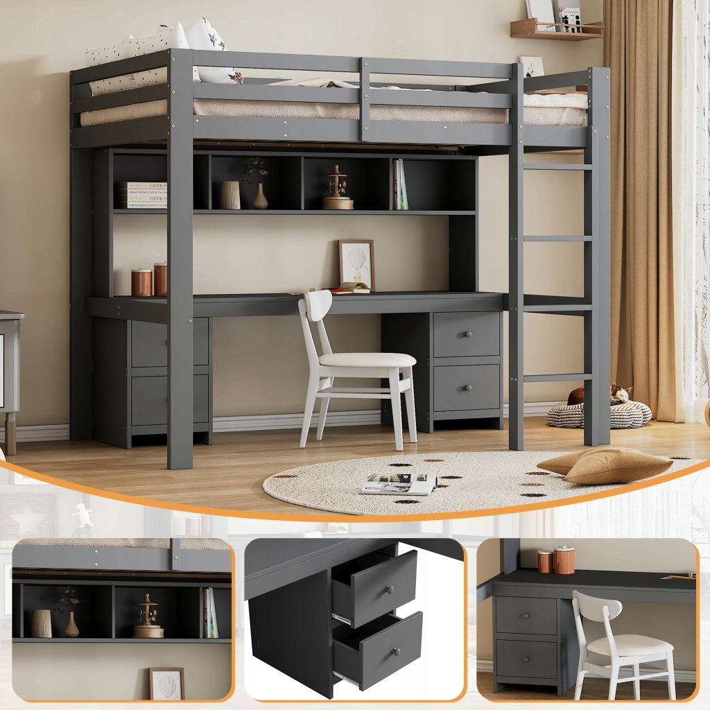Letto a castello 90x200 - Xylo - Grigio con scrivania senza materasso