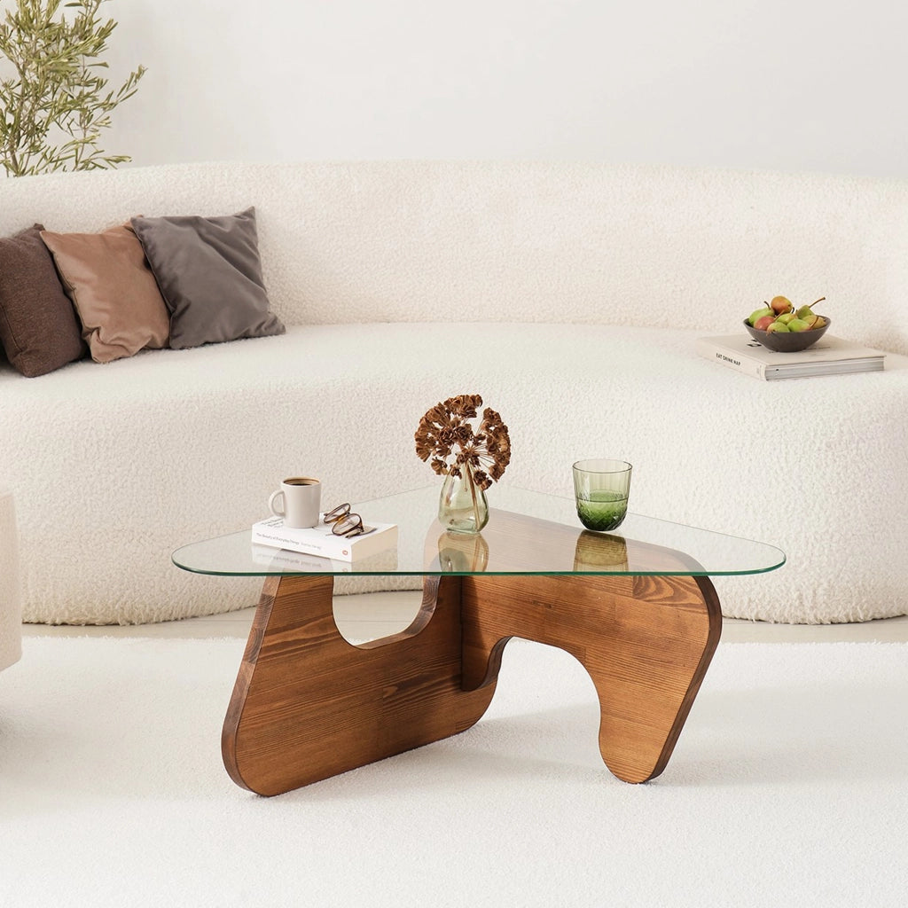 Volpiano, Tavolino da Salotto Forma Triangolare, 86x66x36h cm Marrone Noce