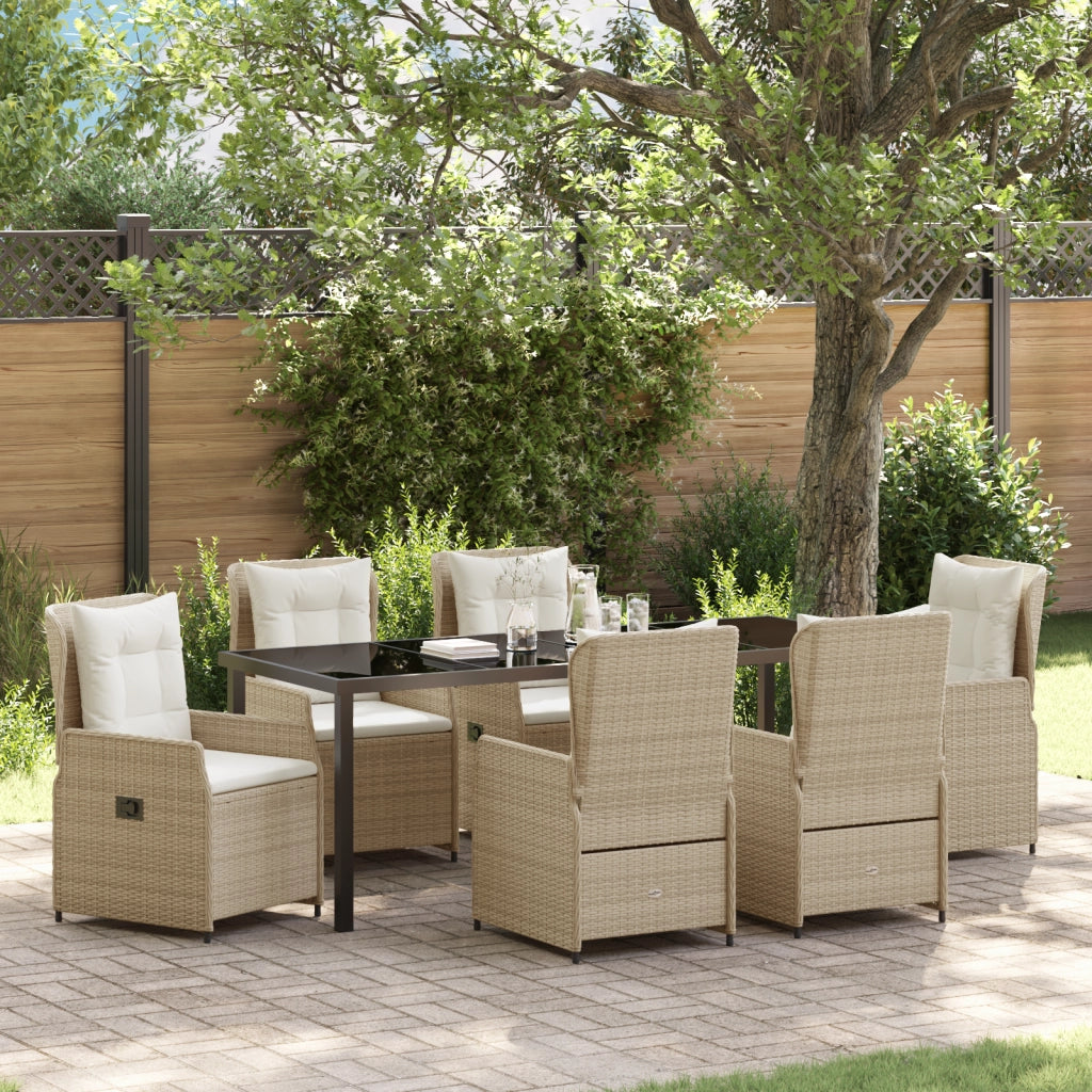 Set da pranzo da giardino beige in polyrattan  da 7 pezzi