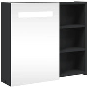 Armadietto Bagno con Specchio e LED-Mobiletto a specchio Nero 60x13x52 cm