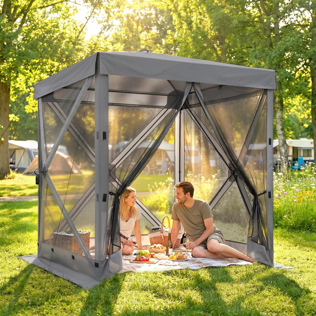 Gazebo Faltpavillon ¨C Zephmum ¨C 185x185 cm Grigio con 4 Pannelli Mesh