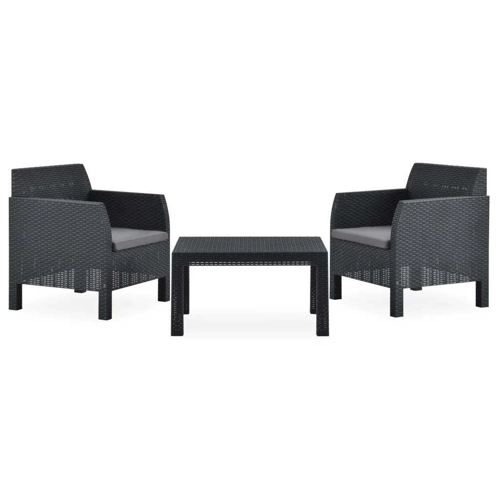 Set Divani da Giardino 3 pz con Cuscini in Rattan PP Antracite cod mxl 41032