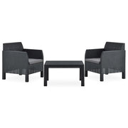 Set Divani da Giardino 3 pz con Cuscini in Rattan PP Antracite cod mxl 41032