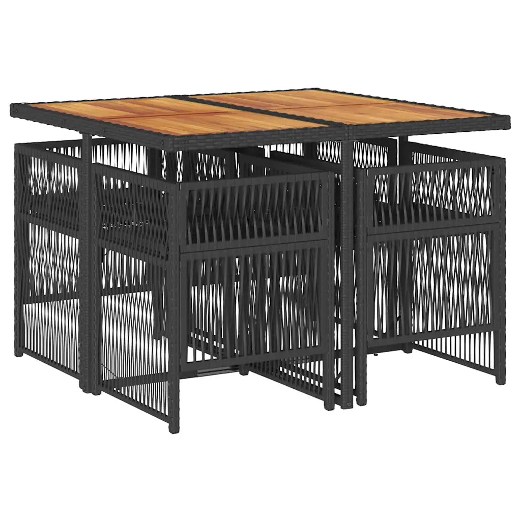 Set da Pranzo da Giardino 5 pz Nero con Cuscini in Polyrattan 3210903