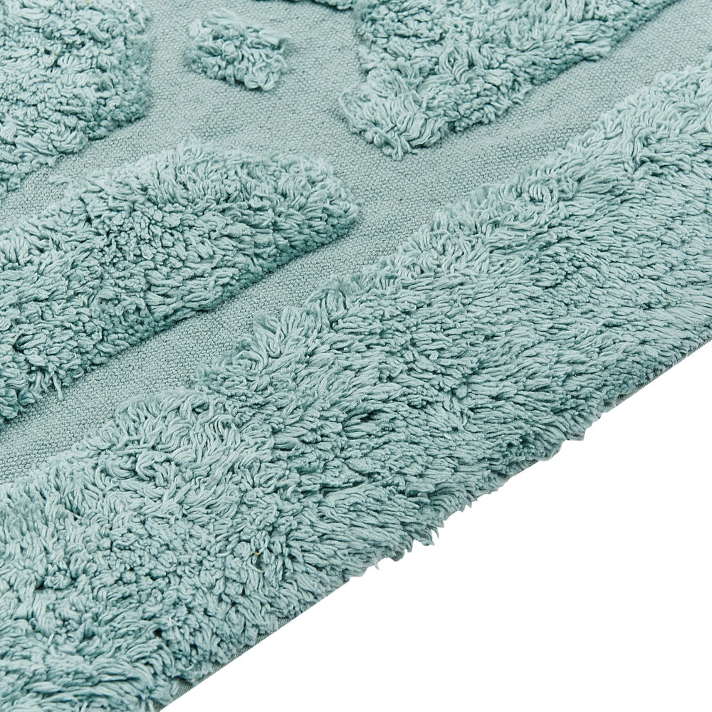 Tappeto in morbido cotone verde menta 80 x 150 cm con motivo geometrico camera da letto soggiorno
