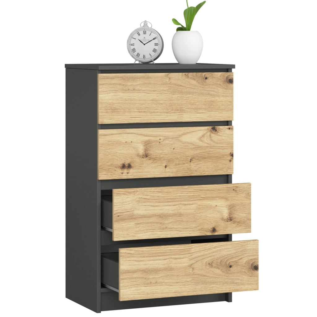 Cassettiera AKORD K60 Cassettiera Grigia Grafite 60 cm 4 cassetti inserto frontale Quercia Artisan 60x40x99 cm