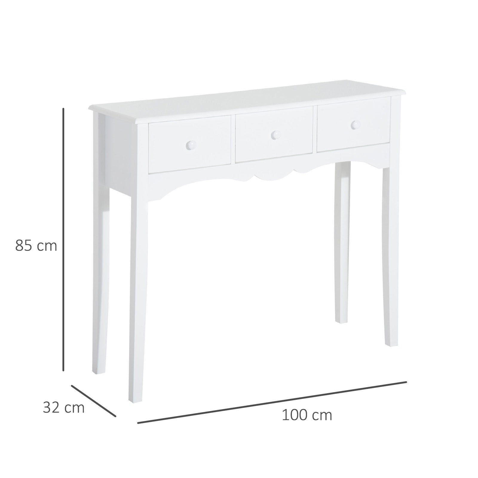 Consolle da Ingresso con 3 Cassetti 100x32x85 cm Bianco