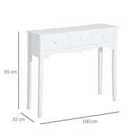 Consolle da Ingresso con 3 Cassetti 100x32x85 cm Bianco