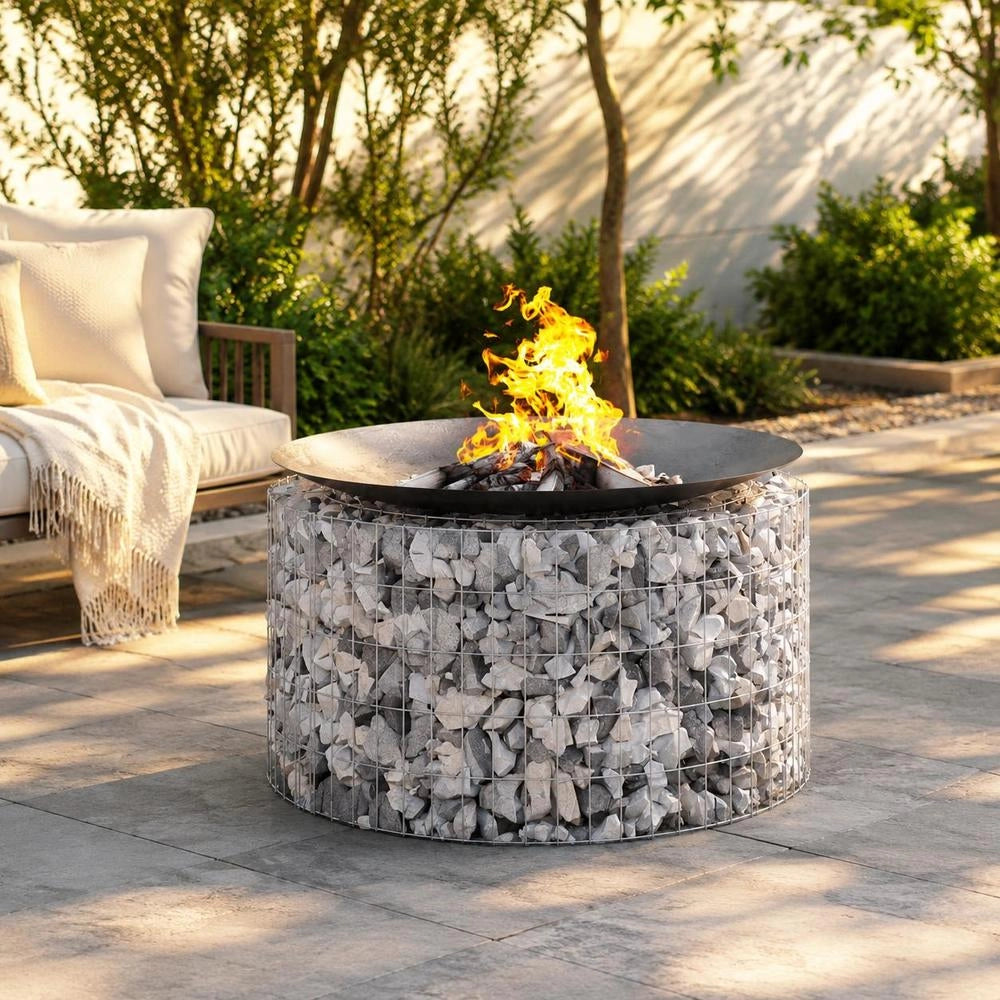 Gabion Fire Pit 100 Cm Galvanized Iron