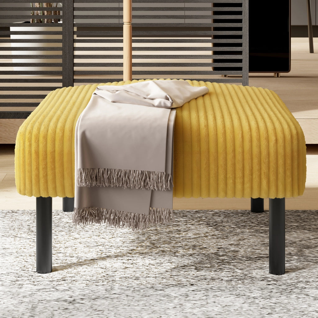 Poggiapiedi con Seduta Imbottita; Uso Versatile per Soggiorno e Camera; in Velluto a Coste Giallo 56 × 51 × 39 cm