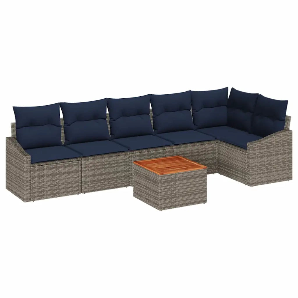 Set Divano da Giardino 7 pcs Grigio e Blu Navy polyrattan 3356512