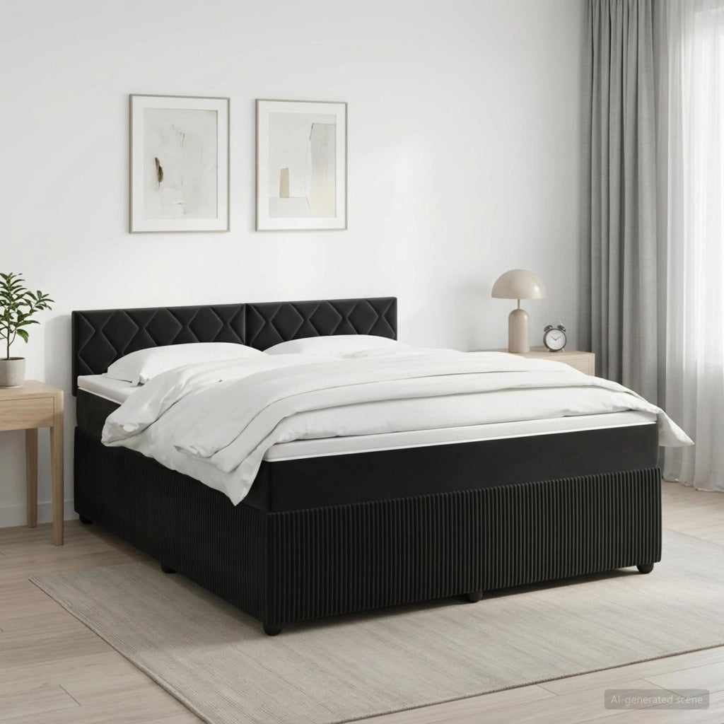 Letto box spring con materasso Nero 160 x 200 cm Velluto 3451717