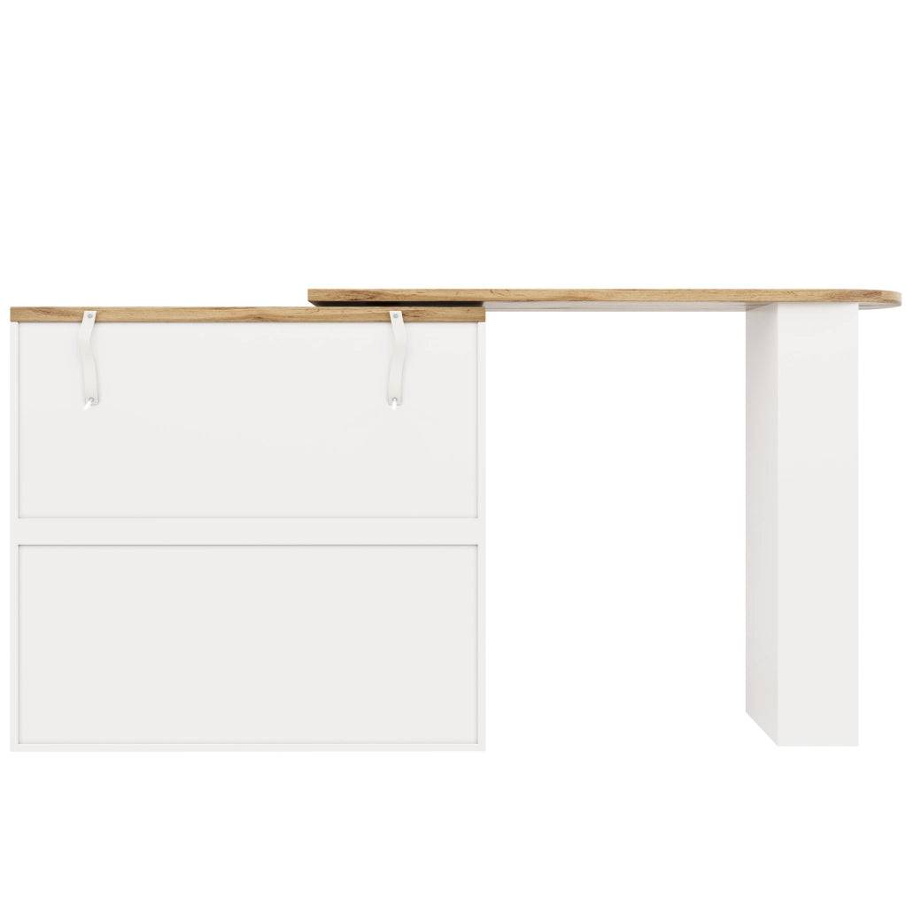 Mobile girevole in MDF bianco con ripiani laterali rotanti e cassetti