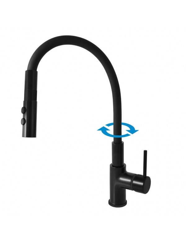 Miscelatore lavabo flessibile SEINA in memory foam in ottone nero H. 36 cm