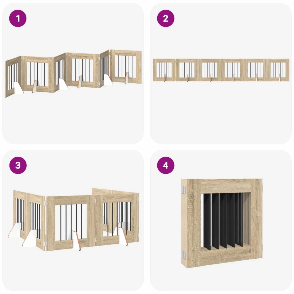 Cancello per cani pieghevole con supporti 6 pz Rovere Sonoma 892158
