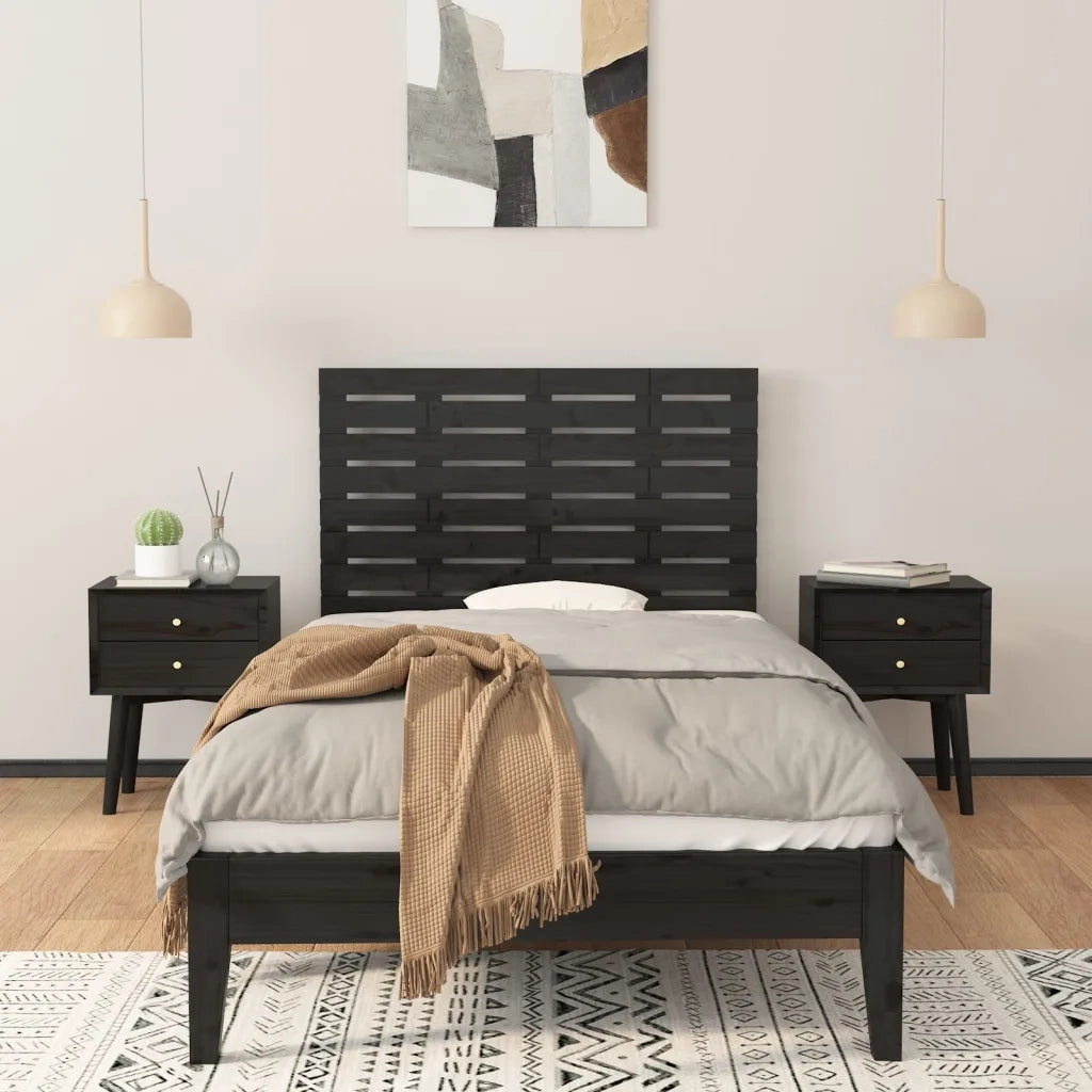 Testiera | Testata da Parete Nera 81x3x63 cm in Legno Massello di Pino