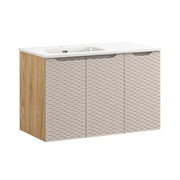 Set da bagno YOKA beige: mobile sottolavabo con armadietti 90 cm + lavabo da incasso
