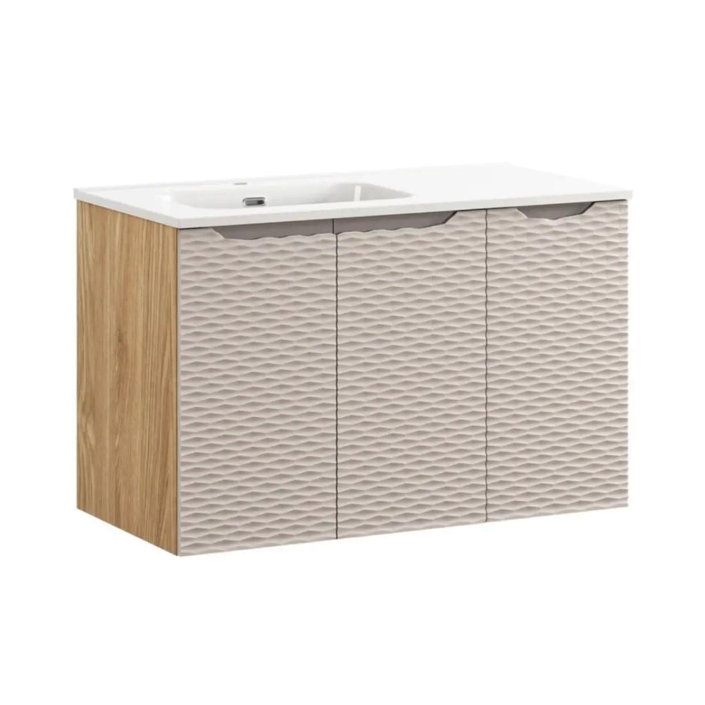Set da bagno YOKA beige: mobile sottolavabo con armadietti 90 cm + lavabo da incasso