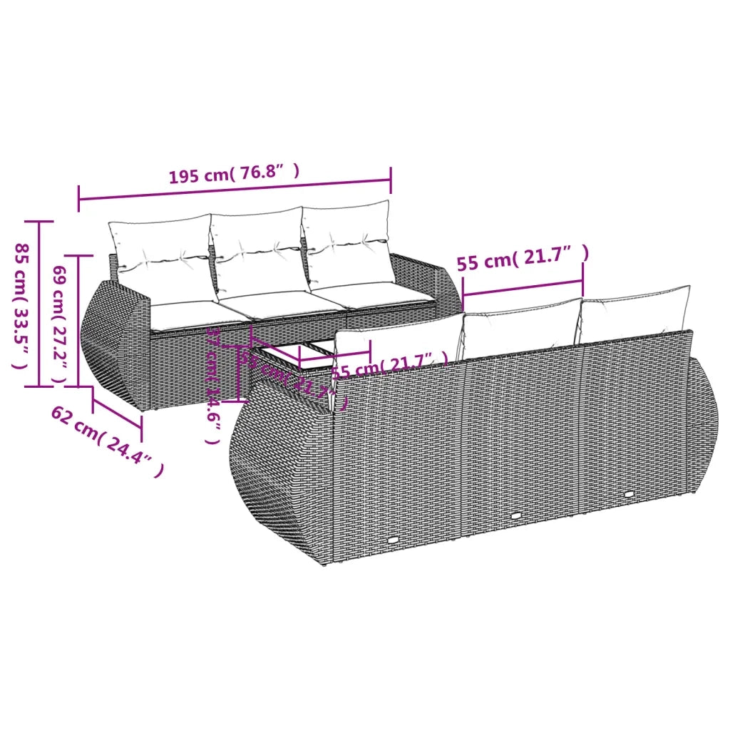 Set Divani da Giardino 7 pz con Cuscini Grigio in Polyrattancod mxl 113413