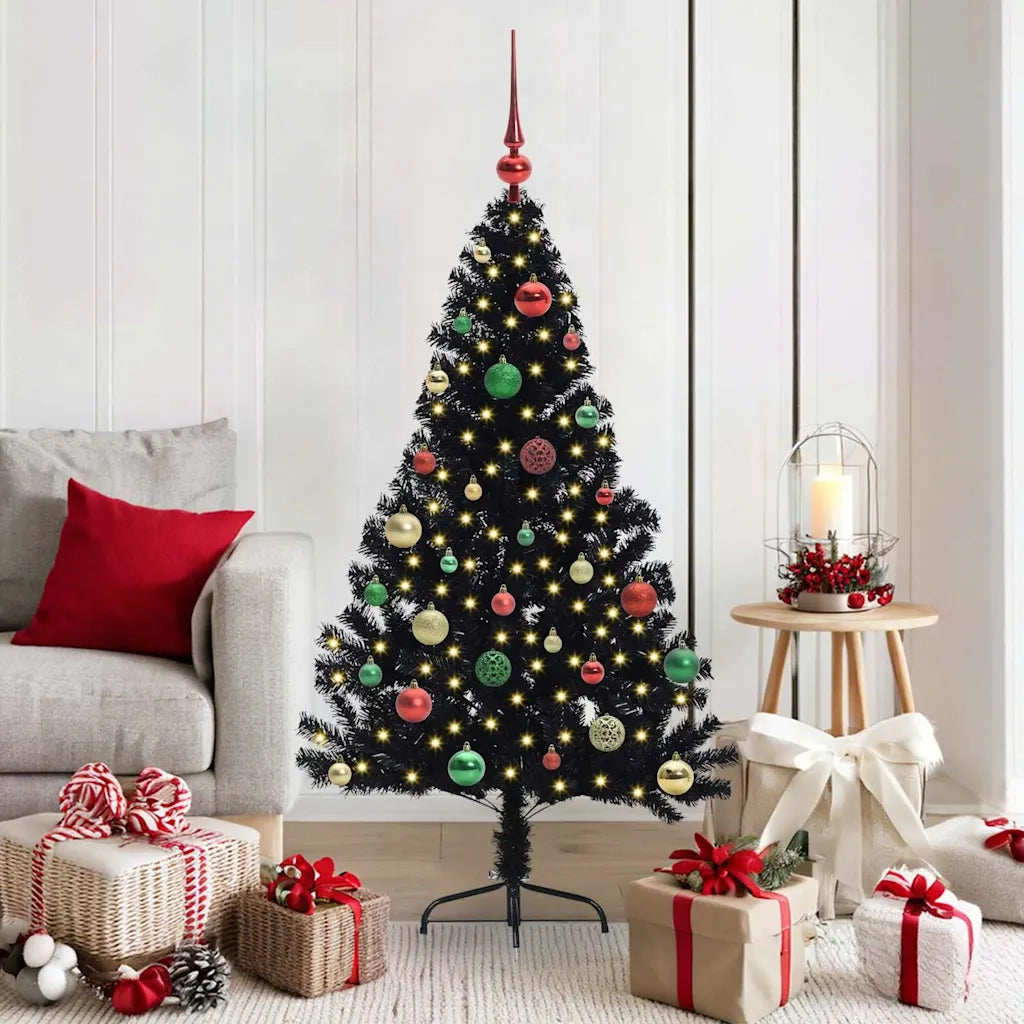 Albero di Natale | Decorazioni natalizie artificiale con luci integrate Nero 150 cm PVC