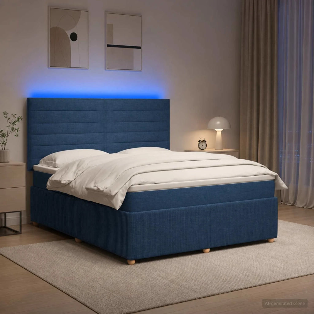 Letto Box Spring LED con Materasso Blu 180 x 200 cm Tessuto 3455915