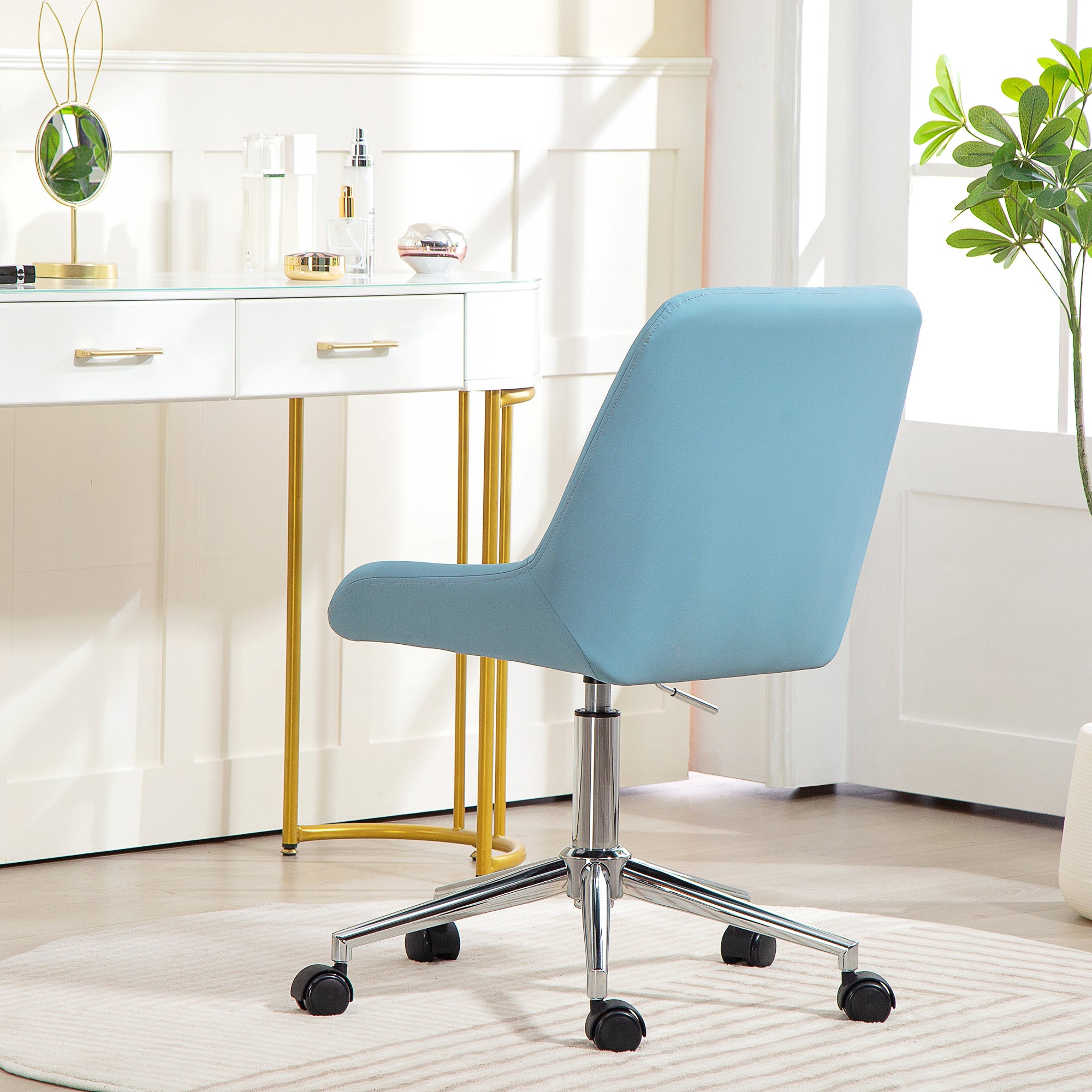 Sedia per Scrivania 52x58x80-90 cm Girevole con Ruote in Silicone PU Blu