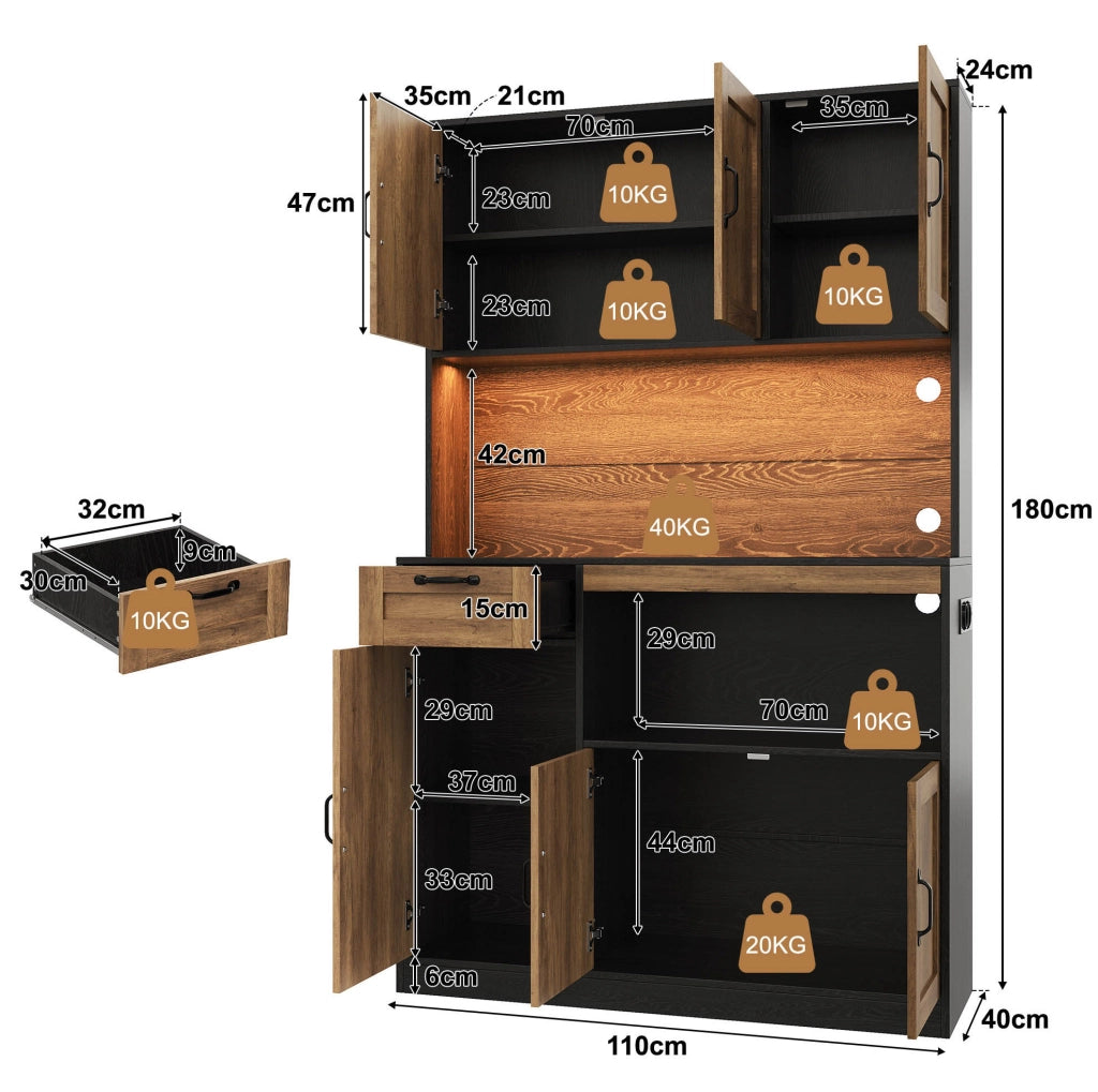 ARMADIO da cucina con LED RGB e prese 110x40x180 cm MDF Naturale/Nero